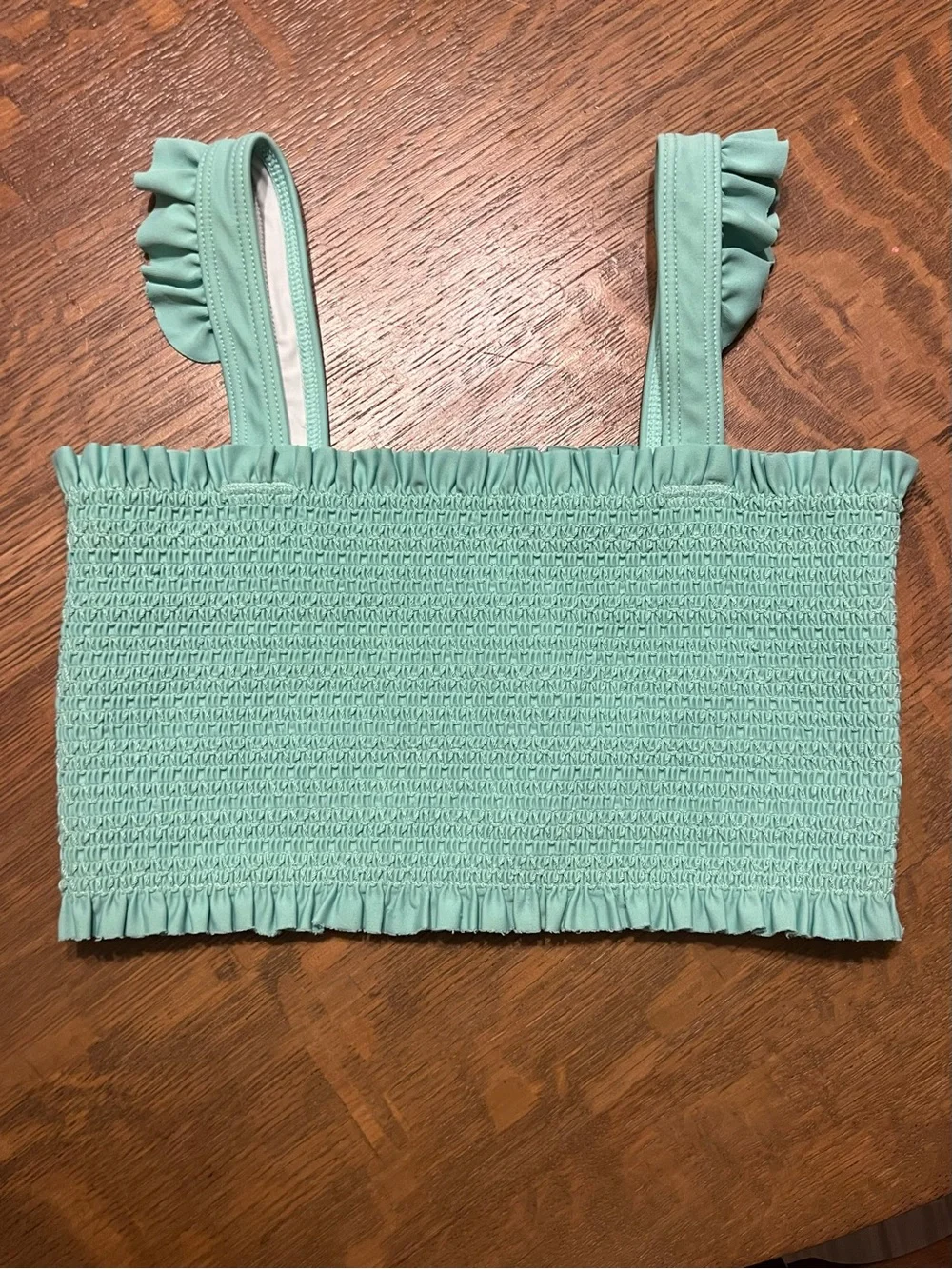 Minnow Girls Smocked Bikini Swim Top Aqua Blue Ruffle Straps Size 9/10 UPF Beach
